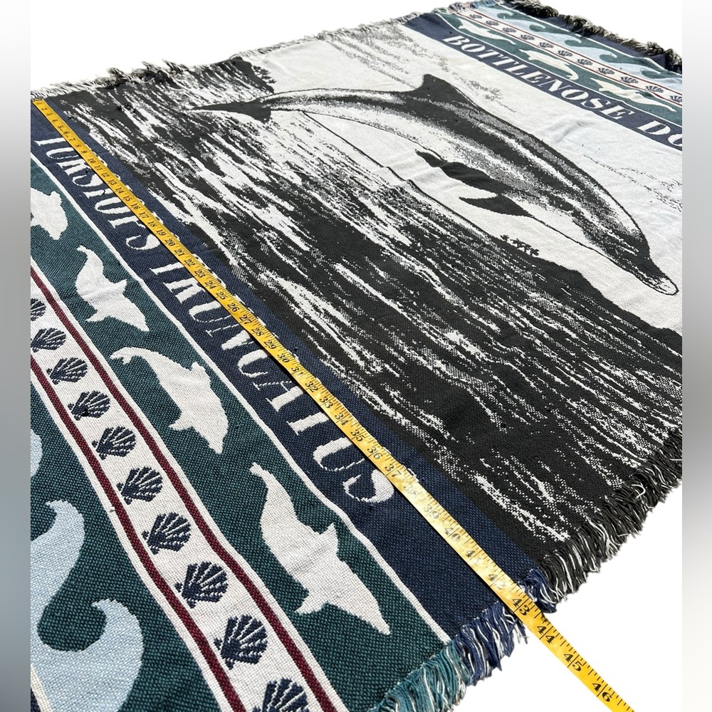 VTG BOTTLENOSE DOLPHIN Jacquard Woven Throw Blanket 62x43 Ocean Marine Life Gift - Picture 5 of 5